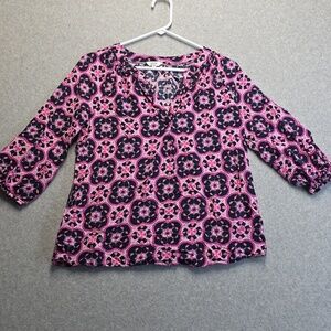 Crown & Ivy pink and dark blue floral blouse size M